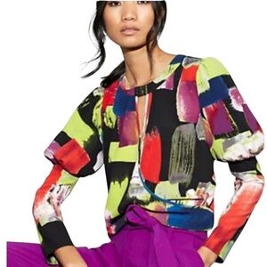 Gabrielle Union for NY & Company Abstract Puff Sleeve Blouse Size M